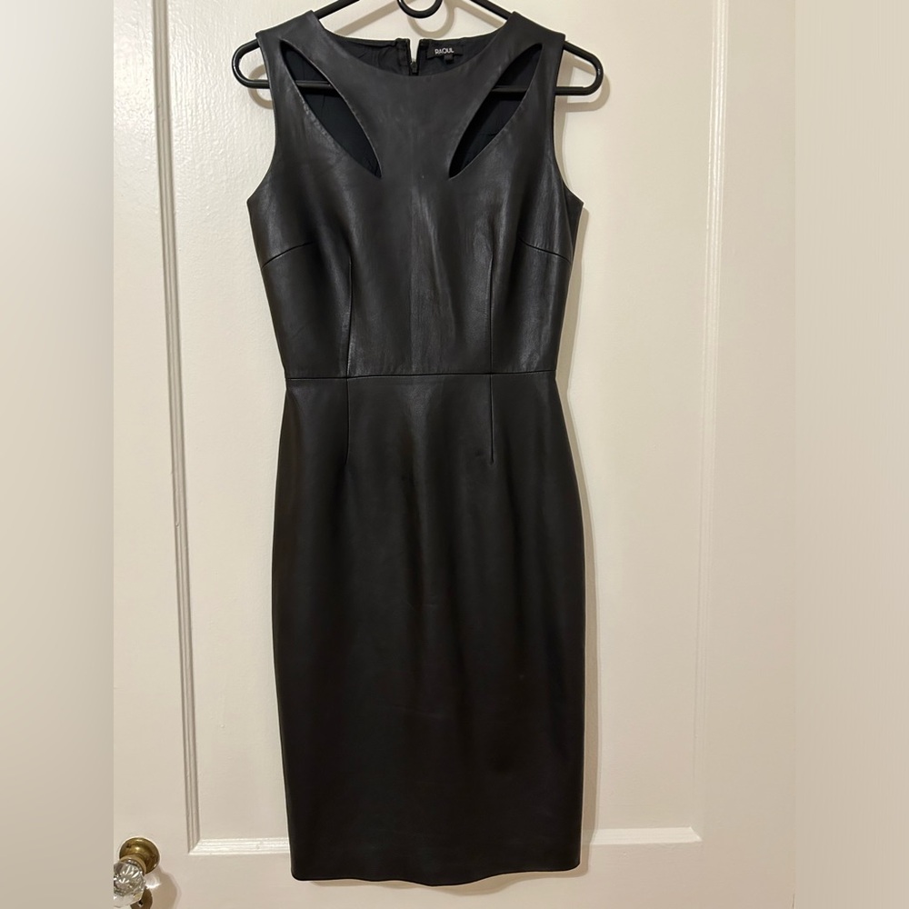 Raoul genuine lambskin leather teardrop cutout dress